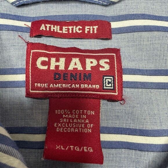 Vintage Chaps Denim Athletic Fit Mens XL Button Up Striped Shirt Light Blue - Picture 4 of 8